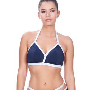 💙 Freya “Marina” Halter Bikini Top – Navy & White | Size 34F (US)